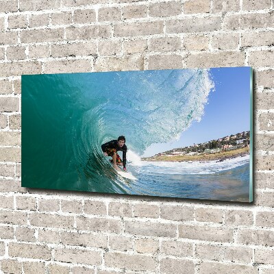 Tableau photo sur verre Surfeur sur une vague