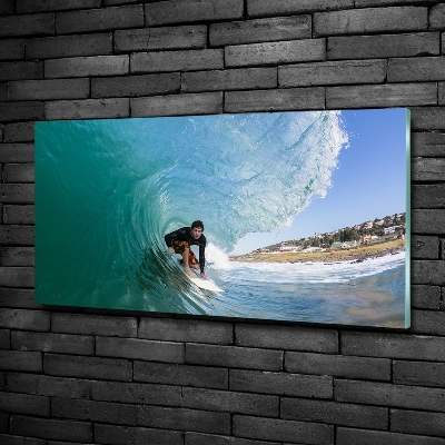 Tableau photo sur verre Surfeur sur une vague