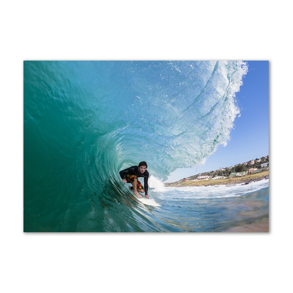 Tableau photo sur verre Surfeur sur une vague