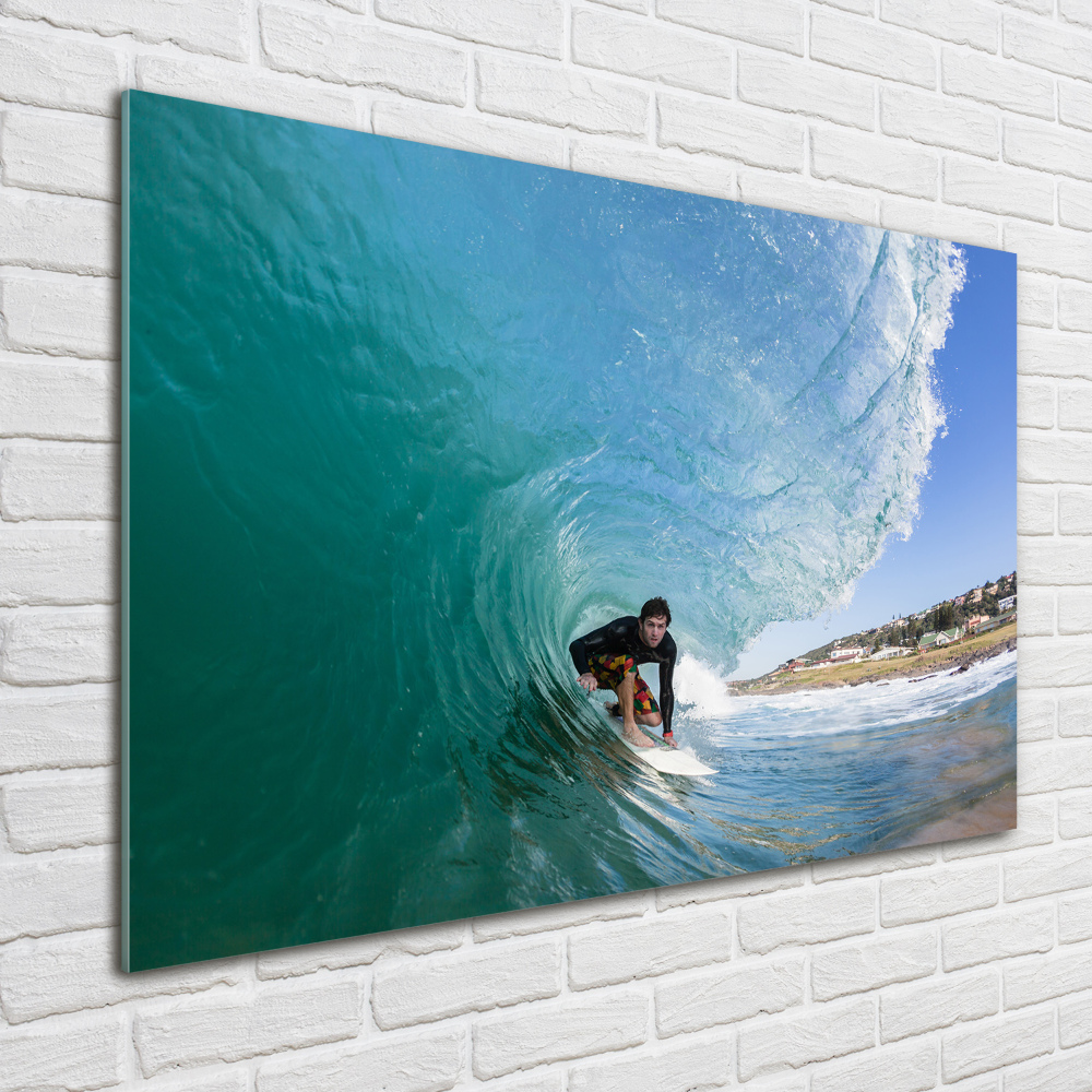 Tableau photo sur verre Surfeur sur une vague