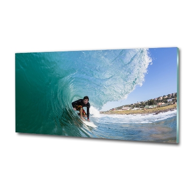 Tableau photo sur verre Surfeur sur une vague