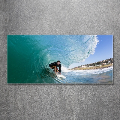 Tableau photo sur verre Surfeur sur une vague