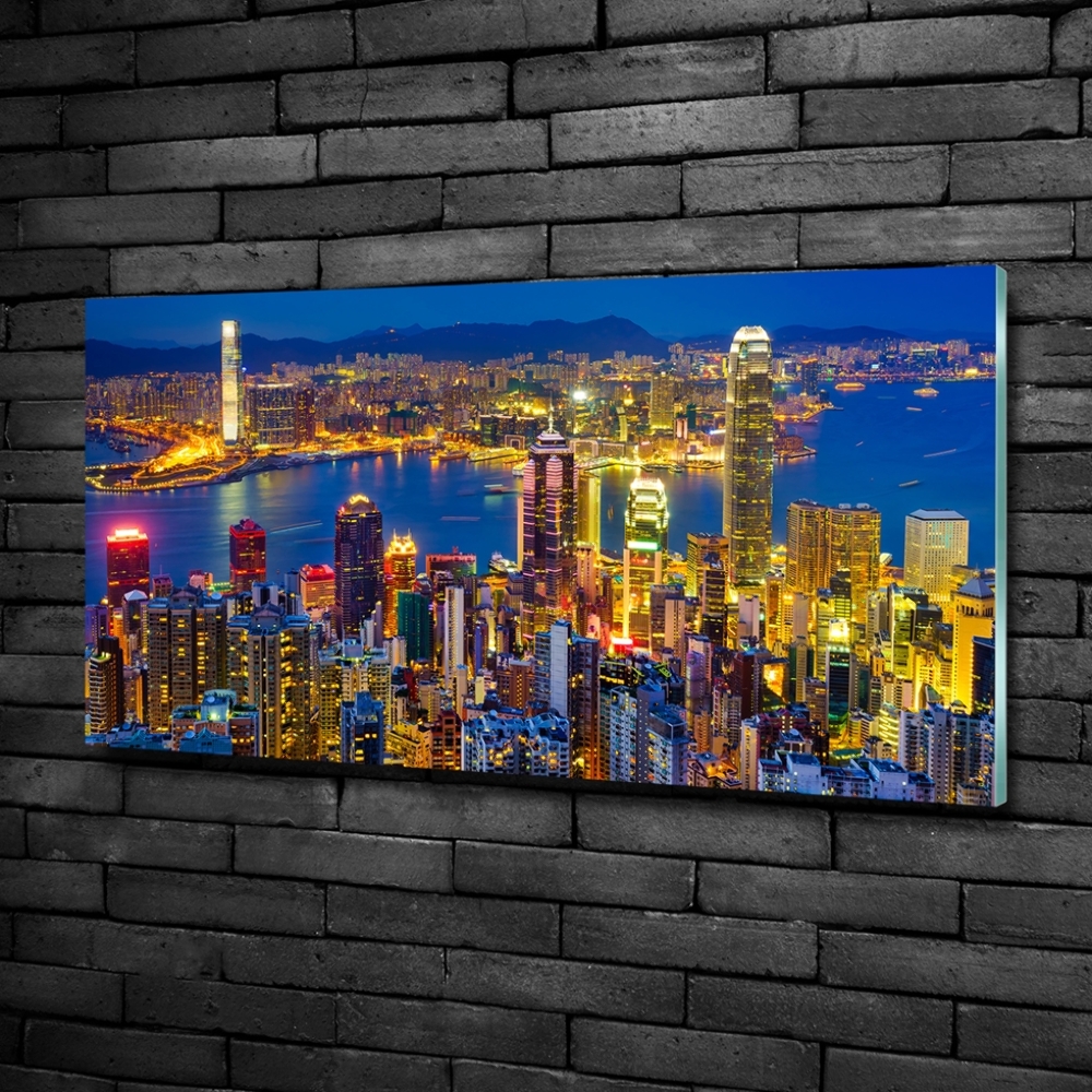 Tableau sur verre Hong Kong de nuit