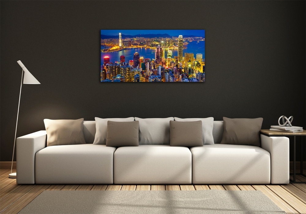 Tableau sur verre Hong Kong de nuit