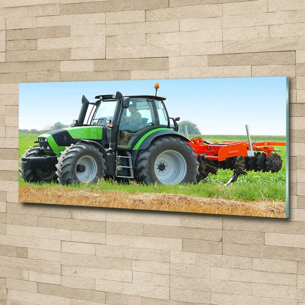 Tableau photo sur verre Tracteur dans un champ