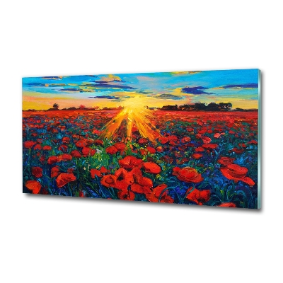 Tableau photo sur verre Champ de coquelicots