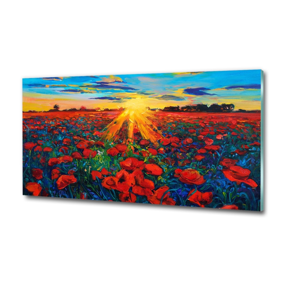 Tableau photo sur verre Champ de coquelicots