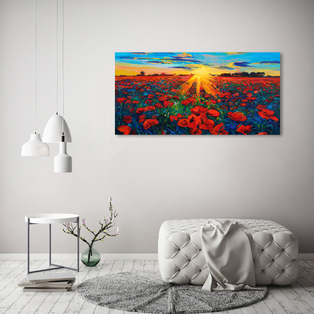 Tableau photo sur verre Champ de coquelicots