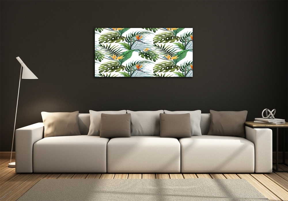 Tableau photo sur verre Feuilles de monstera exotique