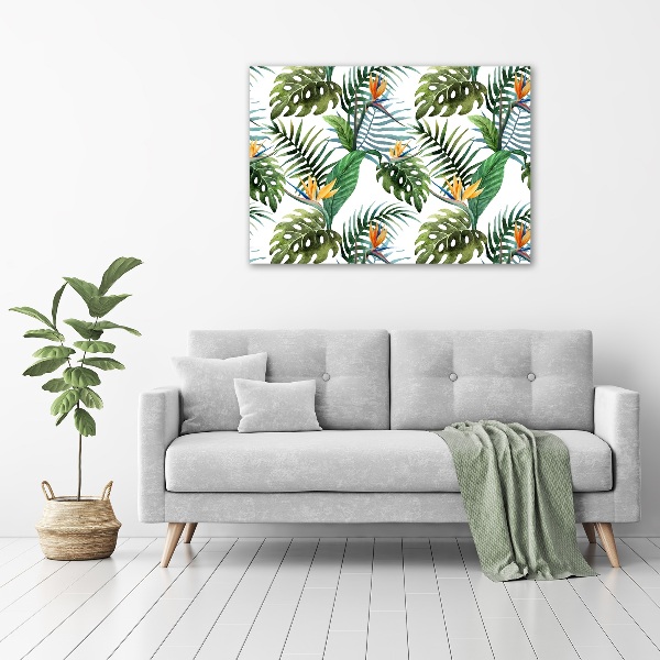 Tableau photo sur verre Feuilles de monstera exotique