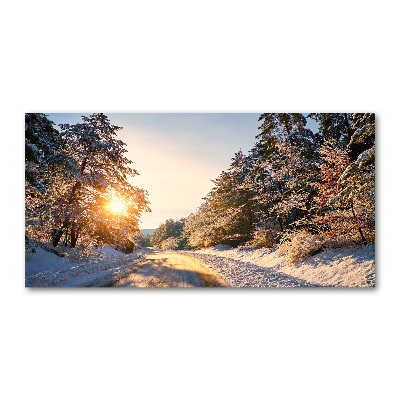 Tableau en verre Route dans la forêt en hiver