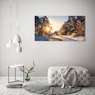 Tableau en verre Route dans la forêt en hiver