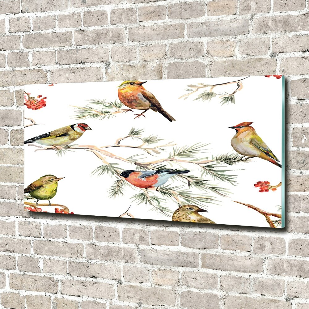 Tableau verre imprimé Plante forestière oiseaux