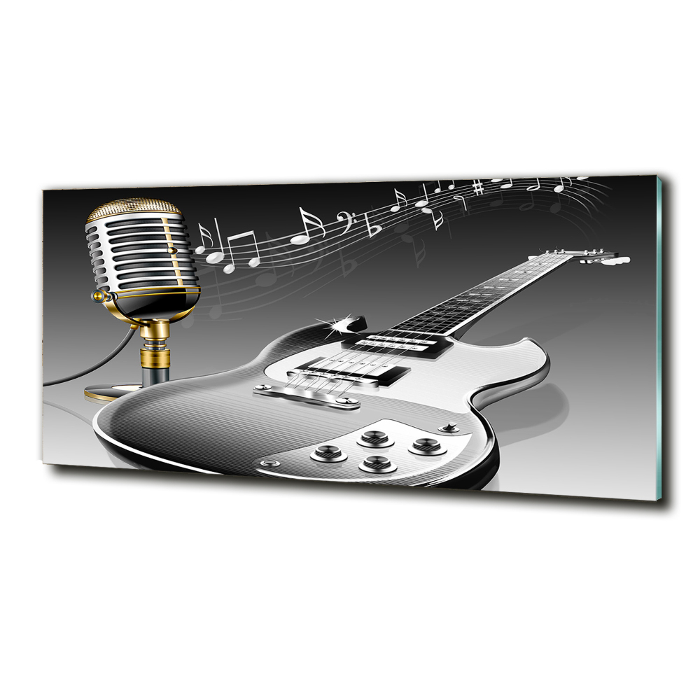 Tableau imprimé sur verre Guitare et microphone