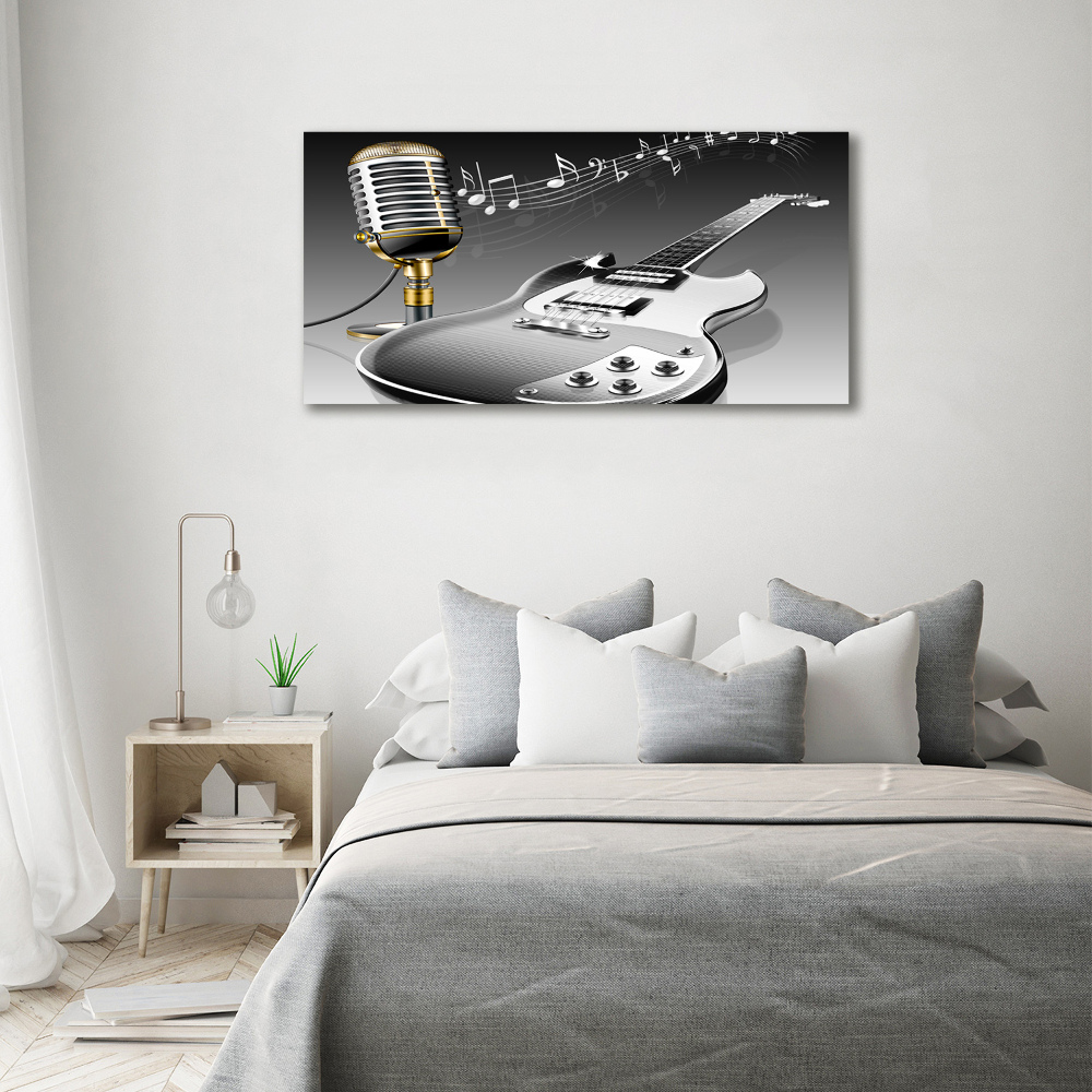 Tableau imprimé sur verre Guitare et microphone