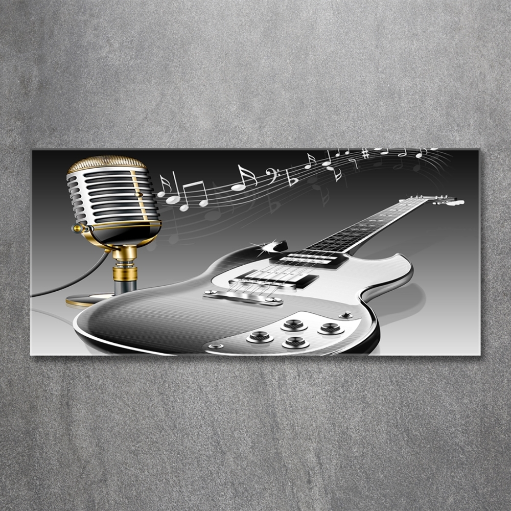 Tableau imprimé sur verre Guitare et microphone