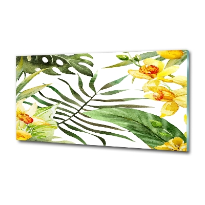 Tableau imprimé sur verre Fleurs et feuilles exotiques