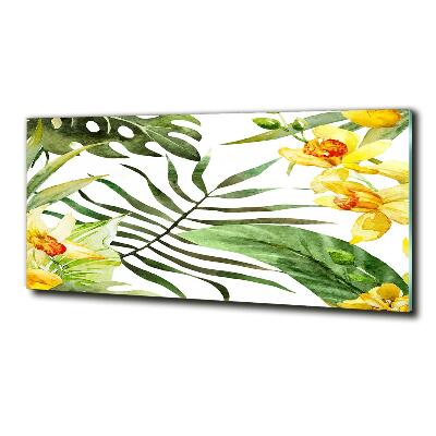 Tableau imprimé sur verre Fleurs et feuilles exotiques