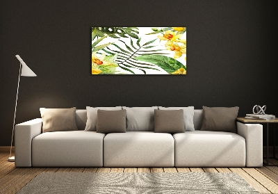 Tableau imprimé sur verre Fleurs et feuilles exotiques