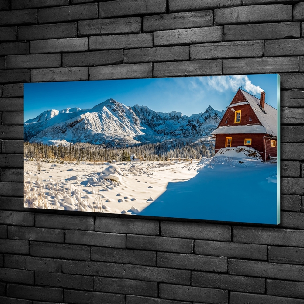 Tableau imprimé sur verre Chalet dans les montagnes