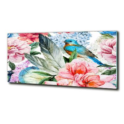 Tableau en verre Fleurs et oiseaux