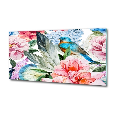 Tableau en verre Fleurs et oiseaux