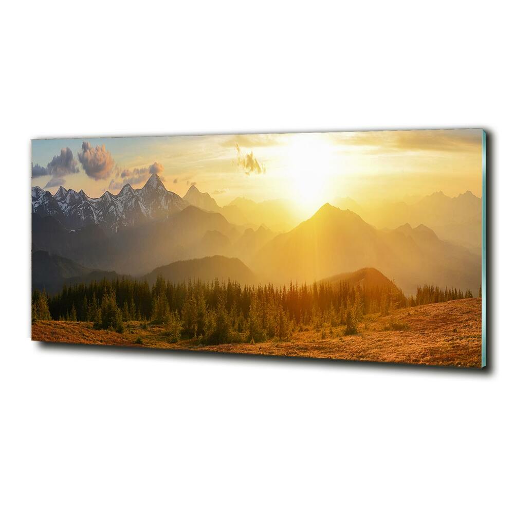 Tableau sur verre Coucher de soleil sur les montagnes