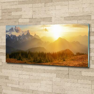 Tableau sur verre Coucher de soleil sur les montagnes