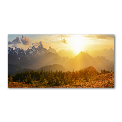 Tableau sur verre Coucher de soleil sur les montagnes