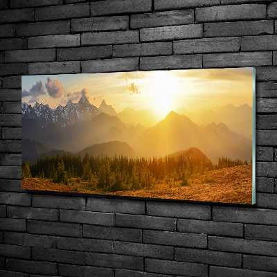 Tableau sur verre Coucher de soleil sur les montagnes