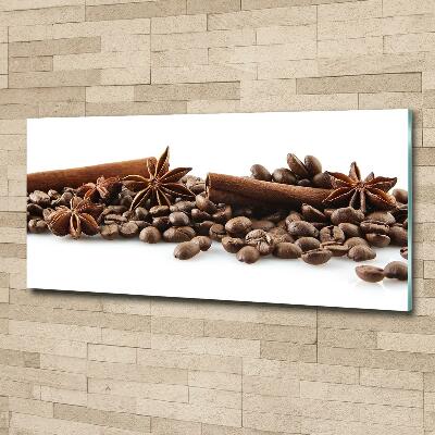 Tableau photo sur verre Grains de café cannelle