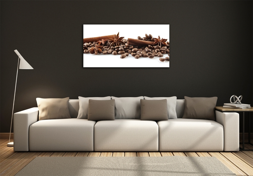 Tableau photo sur verre Grains de café cannelle