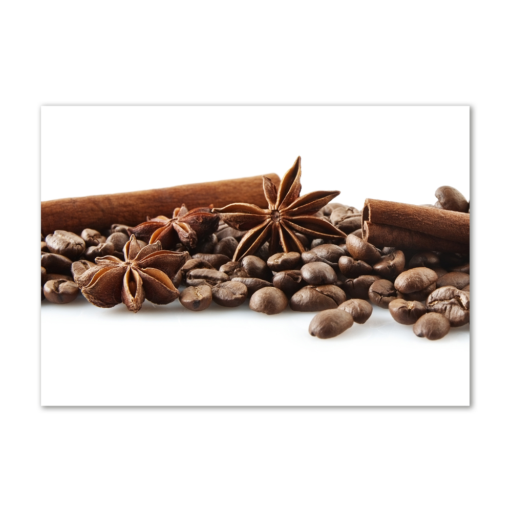 Tableau photo sur verre Grains de café cannelle