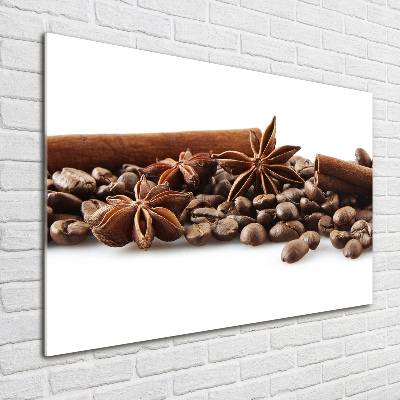 Tableau photo sur verre Grains de café cannelle