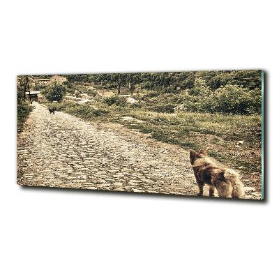 Tableau en verre Deux chiens sur une colline