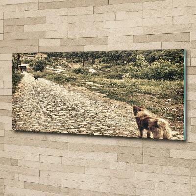 Tableau en verre Deux chiens sur une colline