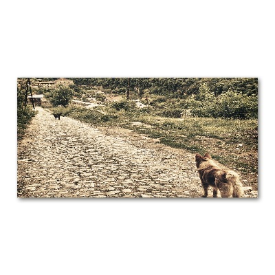 Tableau en verre Deux chiens sur une colline