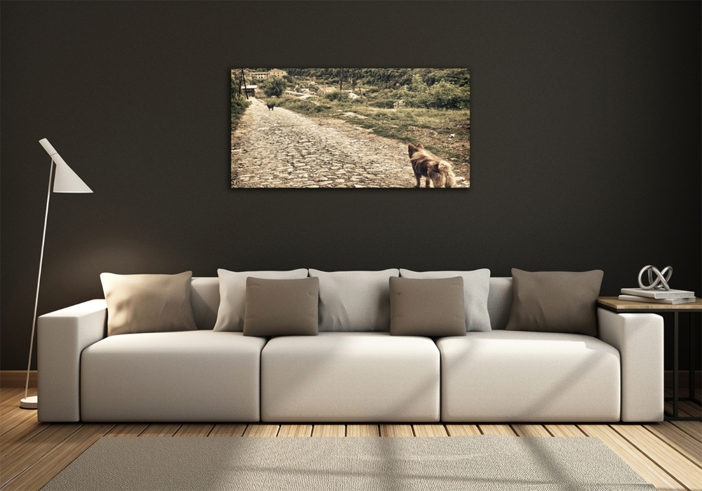 Tableau en verre Deux chiens sur une colline