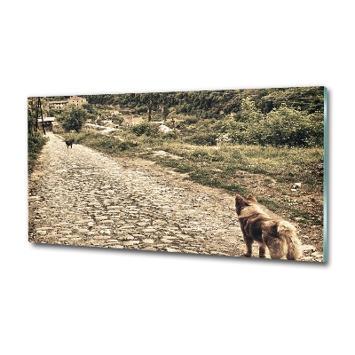 Tableau en verre Deux chiens sur une colline