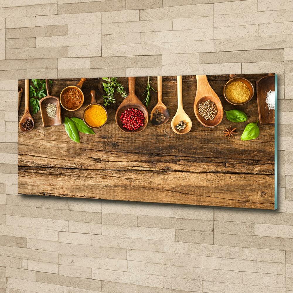 Tableau photo sur verre Epices en bois