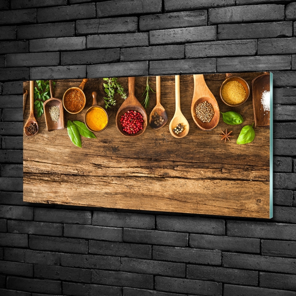 Tableau photo sur verre Epices en bois