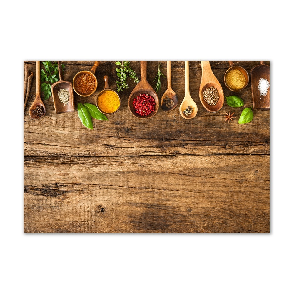 Tableau photo sur verre Epices en bois