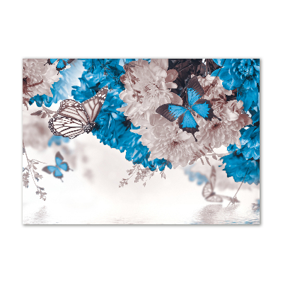 Tableau sur verre Fleurs et papillons