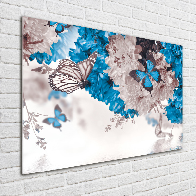 Tableau sur verre Fleurs et papillons