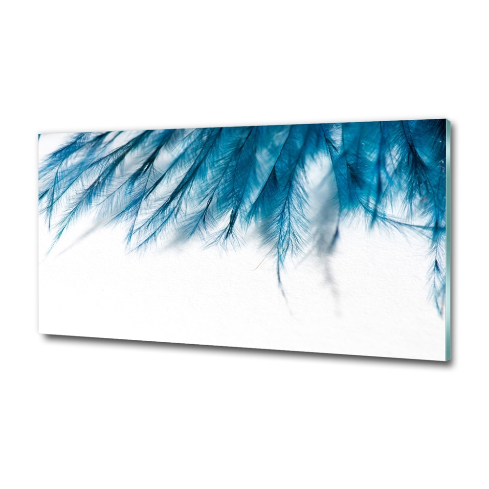 Tableau sur verre Plumes bleues