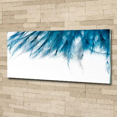 Tableau sur verre Plumes bleues