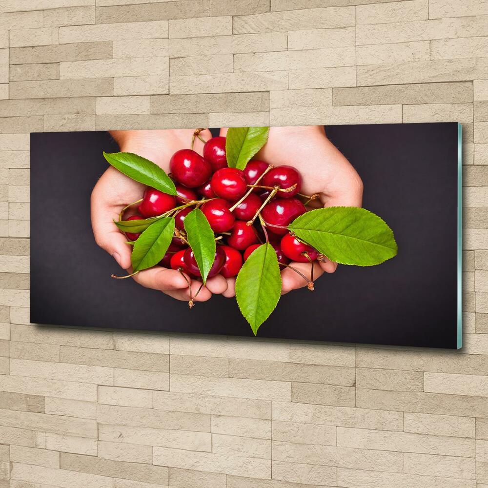 Tableau en verre Cerises dans les mains