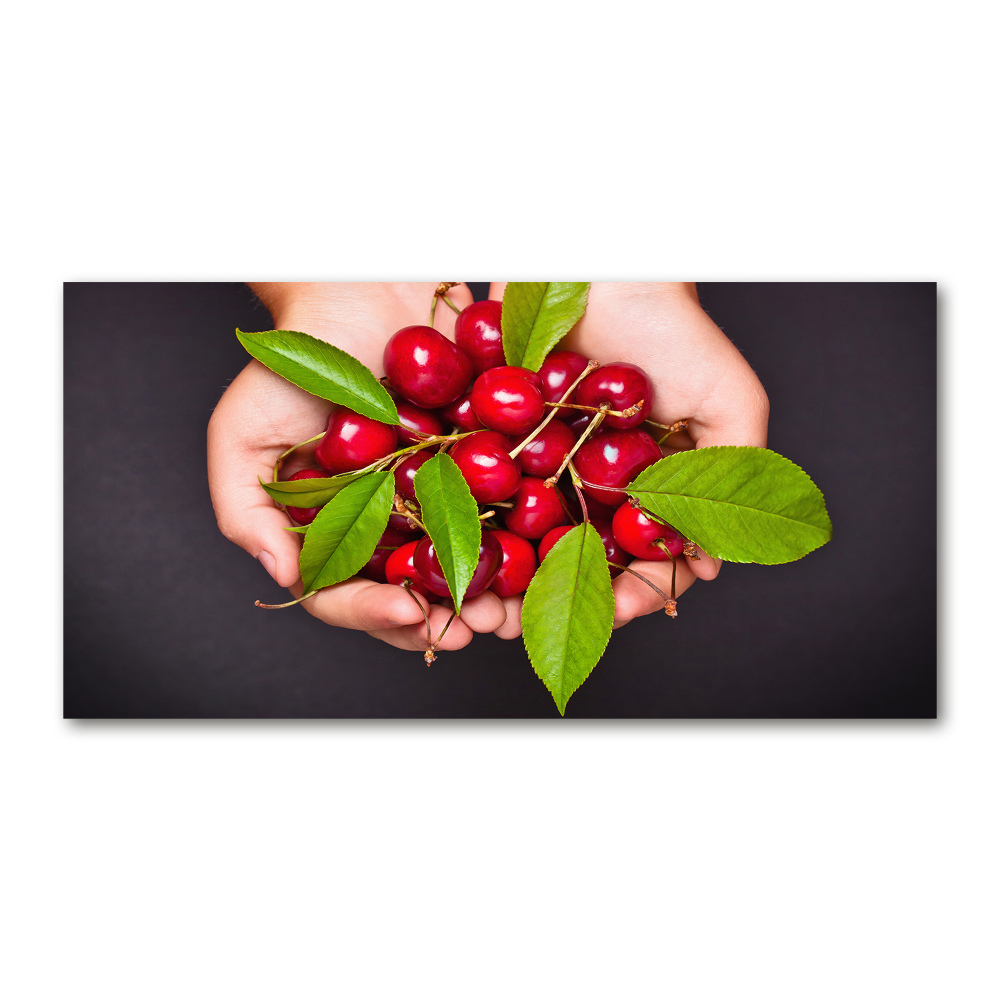 Tableau en verre Cerises dans les mains