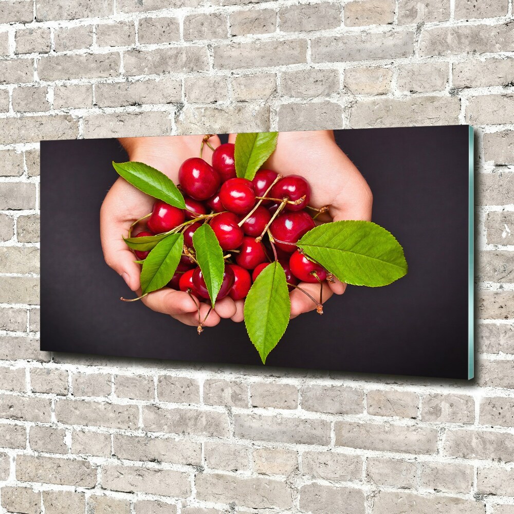 Tableau en verre Cerises dans les mains