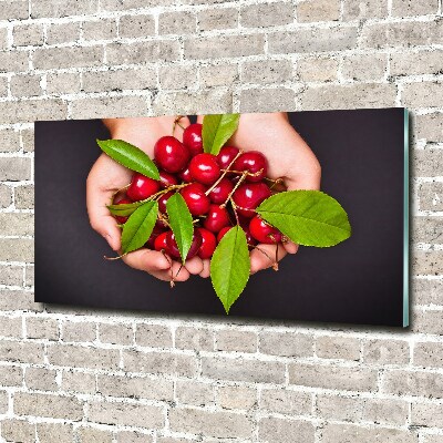 Tableau en verre Cerises dans les mains